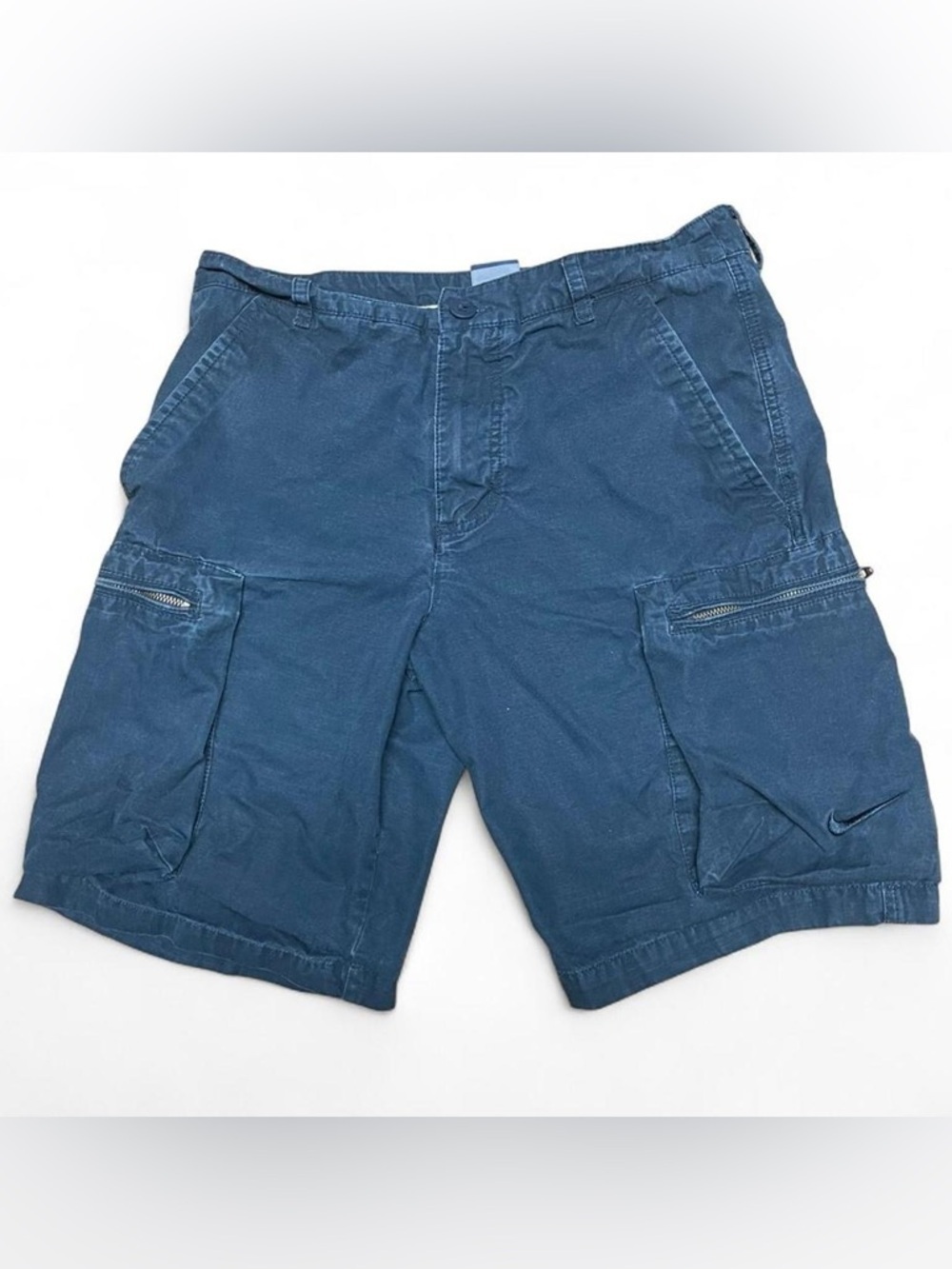 Nike Shorts Mens 30 Navy Blue Ripstop Cargo Zip Pockets Skate Work Faded Casual